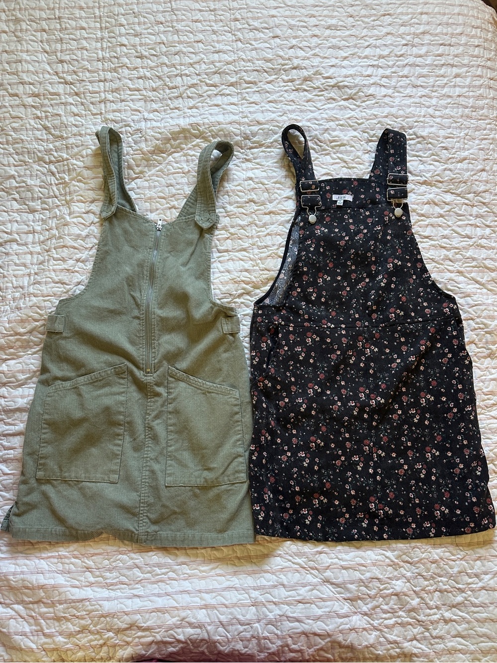 Sage Green Ribbed and Black Floral Overall Dress Bundle